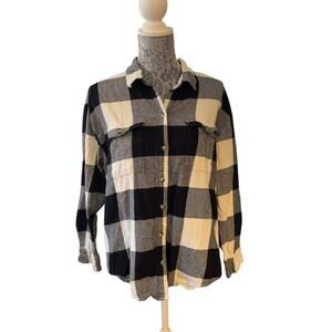 Vintage Y2K Old Navy Boyfriend Black White HTF 100% Cotton Swiftie Flannel Shirt